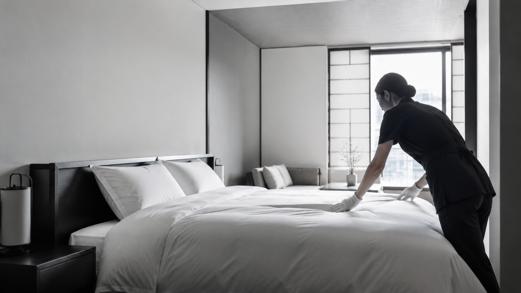 東京の民泊清掃でベッドメイクを行った客室 / Vacation rental bed making in Tokyo